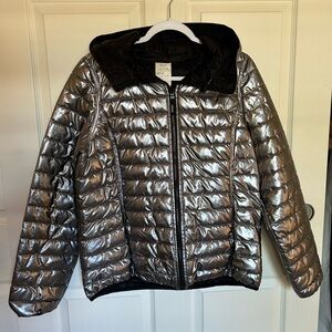 reversible silver and black DKNY sport puffer coat